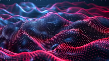 Obraz premium Technology abstract with flowing particles creating an undulating landscape background