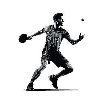 recommend clip art: Tennis, table tennis  male player in celtic knot pattern illustration, emblem shield badge