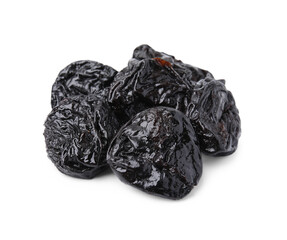 Tasty dried plums (prunes) on white background