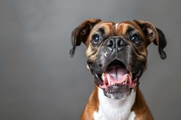 Obraz premium Adorable Boxer with a joyful and happy expression, perfect for an animal banner The cute dog portrait