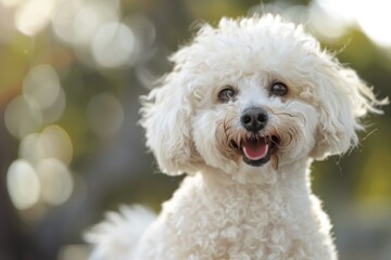 Adorable Poodle showcasing a joyful expression The happy, fluffy dog makes a perfect animal banner