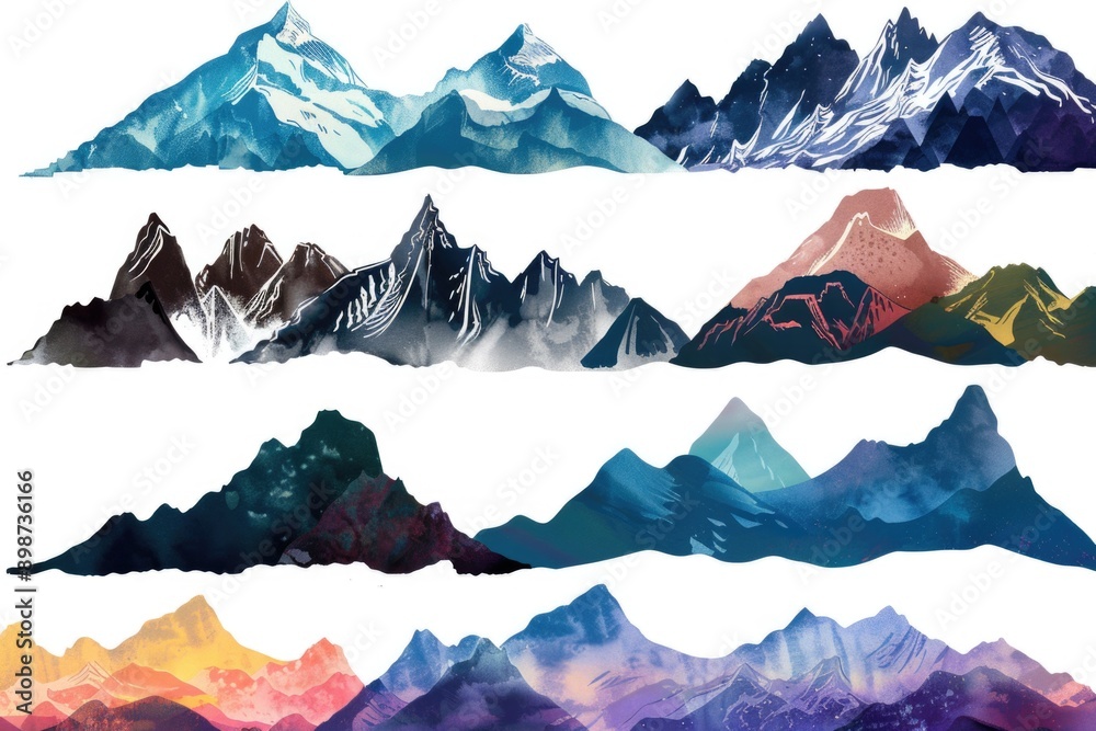 Poster A scenic view of a mountain range with varying colors and textures