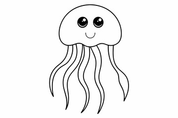 Funny Jellyfish Vector Illustration Cartoon, Clipart And Line Art Design, Funny jellyfish vector illustration, cartoon, clipart, and line art design on white background.