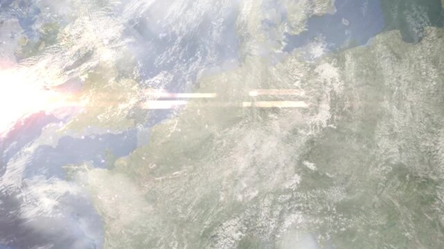 Earth zoom in from space and focus on Solingen, Germany. Background for travel intro or blog. Satellite view. 3D style Animation. Images from NASA.