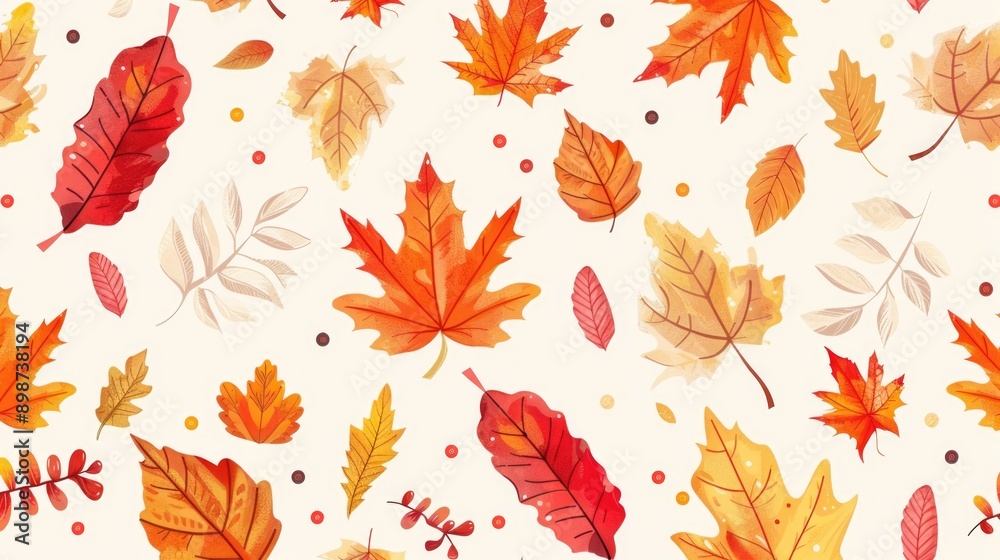 Poster a pattern of leaves and berries on a white background