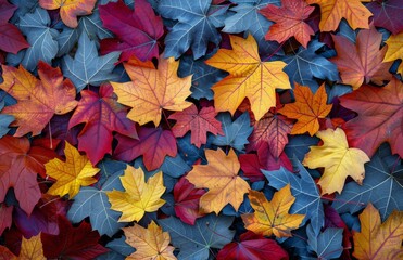 Fototapeta premium Colorful Autumn Maple Leaves Scattered On The Ground