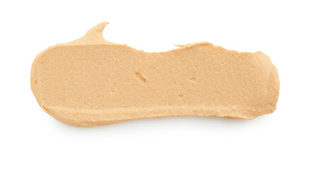 Sample of delicious hummus isolated on white, top view