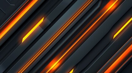 Obraz premium Abstract background with orange light beams crossing diagonal black metallic shapes
