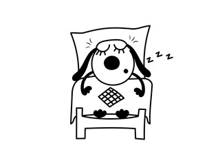 A cute little dog is sleeping in his crib.