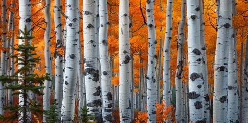 Aspen Trees in Autumn Colors During the Day