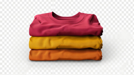 set of pile stack group of folded blank red orange yellow tshirts