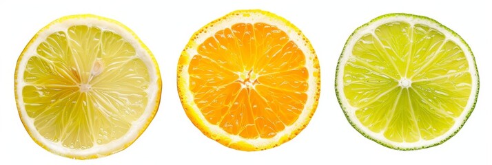 Fototapeta premium lemon, lime, and orange, are isolated on a transparent background