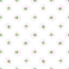Hand drawn watercolor strawberry blossom seamless pattern isolated on white background. Can be used for textile, fabric and other printed products.