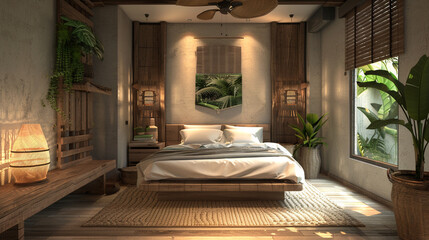 A couple's room with a farmhouse theme