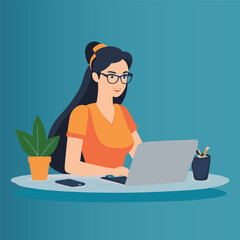 Office girl flat cartoon Illustration Design
