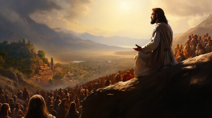 Jesus addressing the crowd on mountain