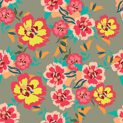 Seamless textured spring summer floral pattern background