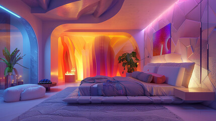 A couple's room with a geometric theme