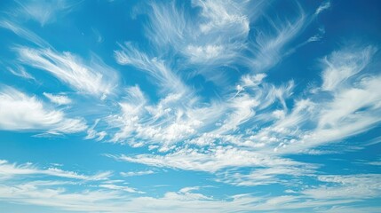 Wispy cirrus clouds in a vast sky, high altitude and airy, minimalist sky
