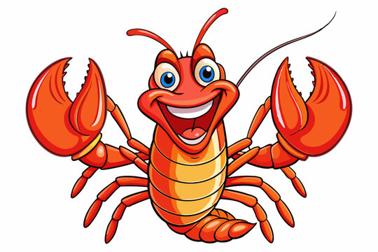cartoon lobster smiling, orange and yellow clip art preview