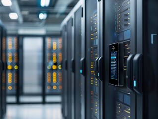 Cutting-Edge Biometric Access Control in Vibrant Secure Server Room Setting