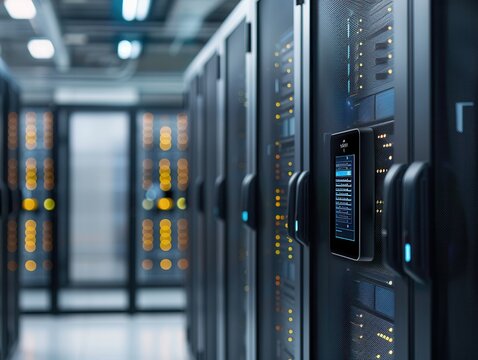 Cutting-Edge Biometric Access Control in Vibrant Secure Server Room Setting - Powered by Adobe