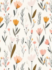 A floral patterned wallpaper with a variety of flowers and leaves