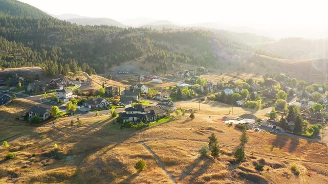 Aerial revealing shot of Helena suburbs on a sunny afternoon