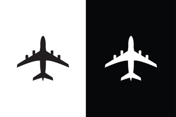 Vector isolated plane icon silhouette. Pictogram vector or plane flying silhouette shape graphic simple plain clipart symbol. Black white background