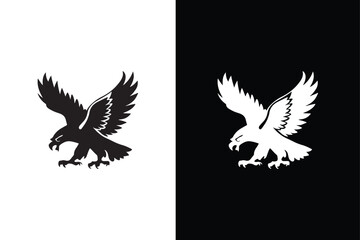 Eagle icon with wings. Silhouette icon flying eagles emblem, winged badge. Fly Eagle logo