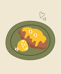 Flat Design Illustration With Croissant at Lemon and Chocolate Taste