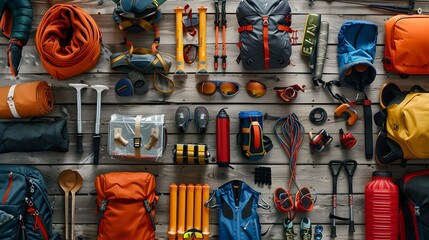 Naklejka premium Discounted Outdoor Gear and Sports Equipment Displayed on Store Shelves