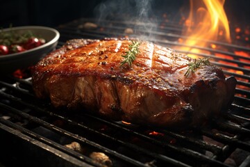 Grilled meat, appetizing look, hot seasoning: spices: cinematic: realistic: hyperrealism: close up