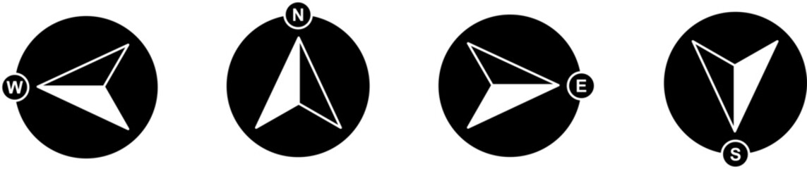 Compass icon. West, north, east, south arrow direction symbol. Sign navigation vector. Black Background. Vector Illustration