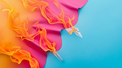 Fototapeta premium Abstract design featuring a bright orange flame on a blue and pink background. The flame represents energy, passion, and creativity. The blue background symbolizes peace and tranquility. The pink back