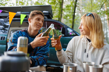 Relaxed Vibes with Minivan and Couple in Nature