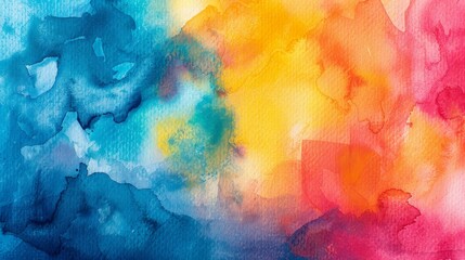 A captivating abstract watercolor background featuring a blend of blue, teal, yellow, orange, and pink hues, symbolizing creativity, energy, passion, harmony, and growth.