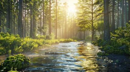 Fototapeta premium Sunlit Forest Stream