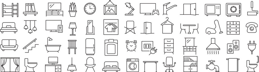 ベクターの家具に関する線画アイコンセット
