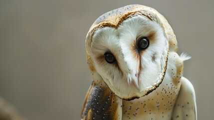 Barn owl tilting its head in a curious manner