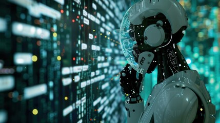 Fototapeta premium AI Robot in a Data Center