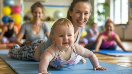 Mom and baby participating in fun group exercise session