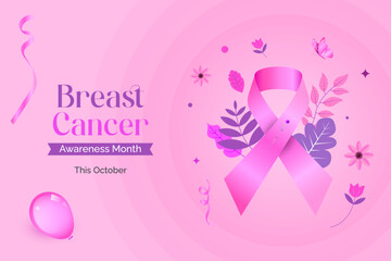 Breast Cancer Awareness Month Vector Illustration Pink Background with Pink Bow Ribbon Layout Design
