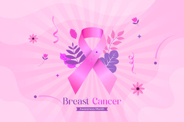 Breast Cancer Awareness Month Vector Illustration Pink Background with Pink Bow Ribbon Layout Design
