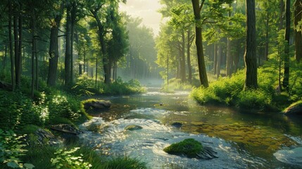 Obraz premium Sunlit Forest Stream