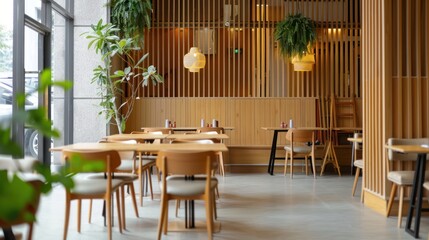 Modern Cafe Interior with Wooden Details