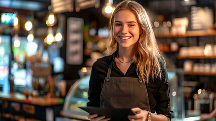Young woman working as a barista in a cafe