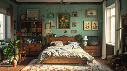 A couple's room with a vintage theme