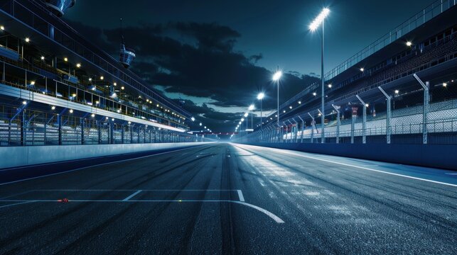 Empty Race Track at Night