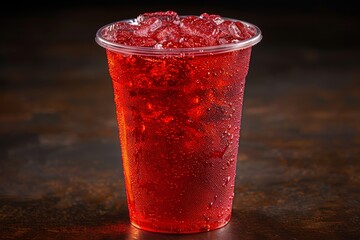 A vibrant red drink in a plastic cup capturing the lively and refreshing essence of a summer beverage